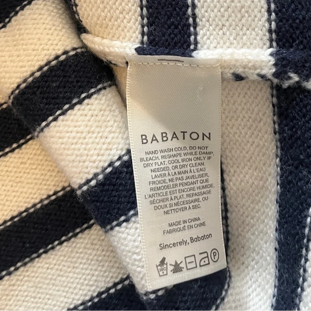 Aritzia Babaton Overseas Sweater Striped Navy and White Size XL 100% Merino Wool - Picture 8 of 14